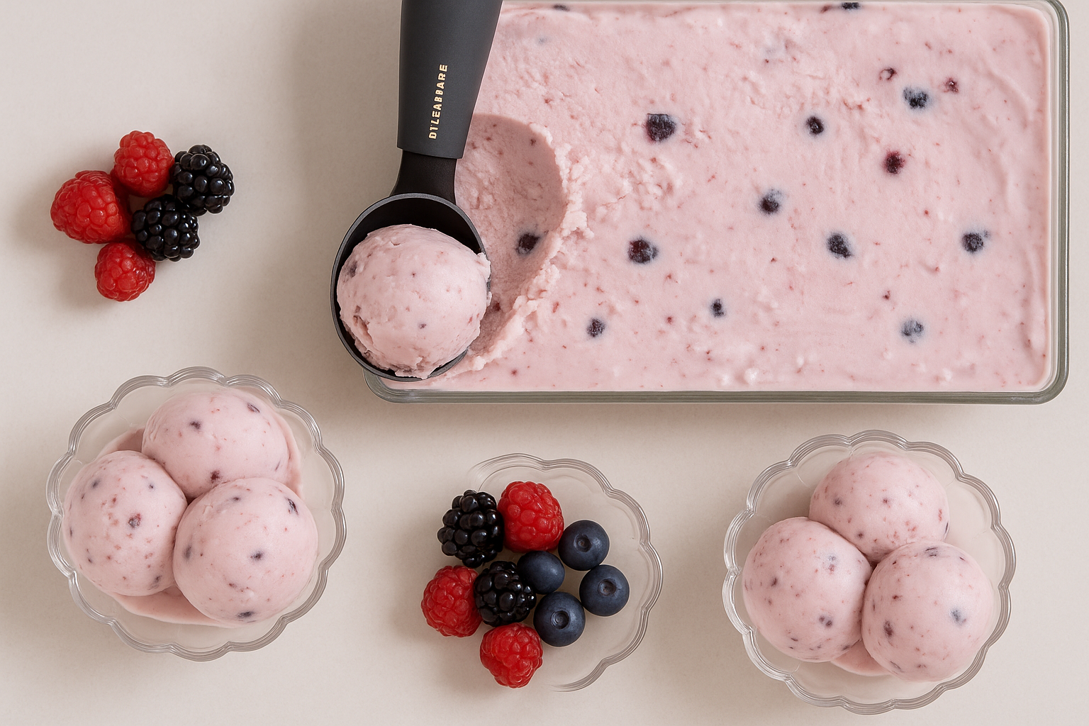Berry frozen yoghurt with fresh fruits